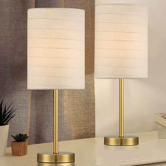 PORTRES 18.75'' Traditonal Accent Table Lamp Set of 2 for Bedroom Desk Lamps for Living Room Kids Room Study Room Office Rustic Decor Nightstand Rice Paper Lamps (Gold)