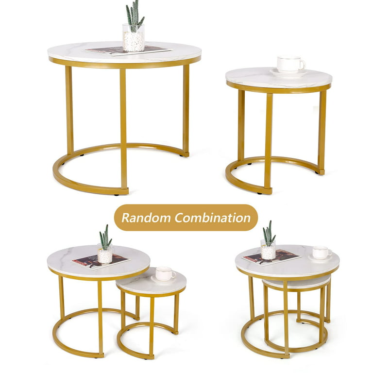 Amzdeal Modern Round Nesting Coffee Table,Set of 2, Marble