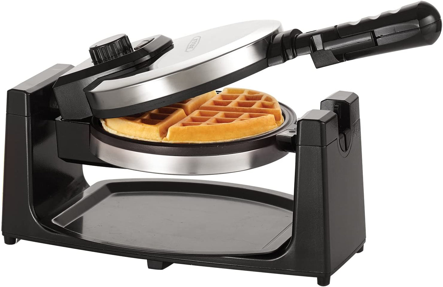 Classic Rotating Non-Stick Belgian Waffle Maker, Perfect 1" Thick Waffles, PFOA Free Non Stick Coating & Removeable Drip Tray for Easy Clean Up, Browning Control, Stainless Steel