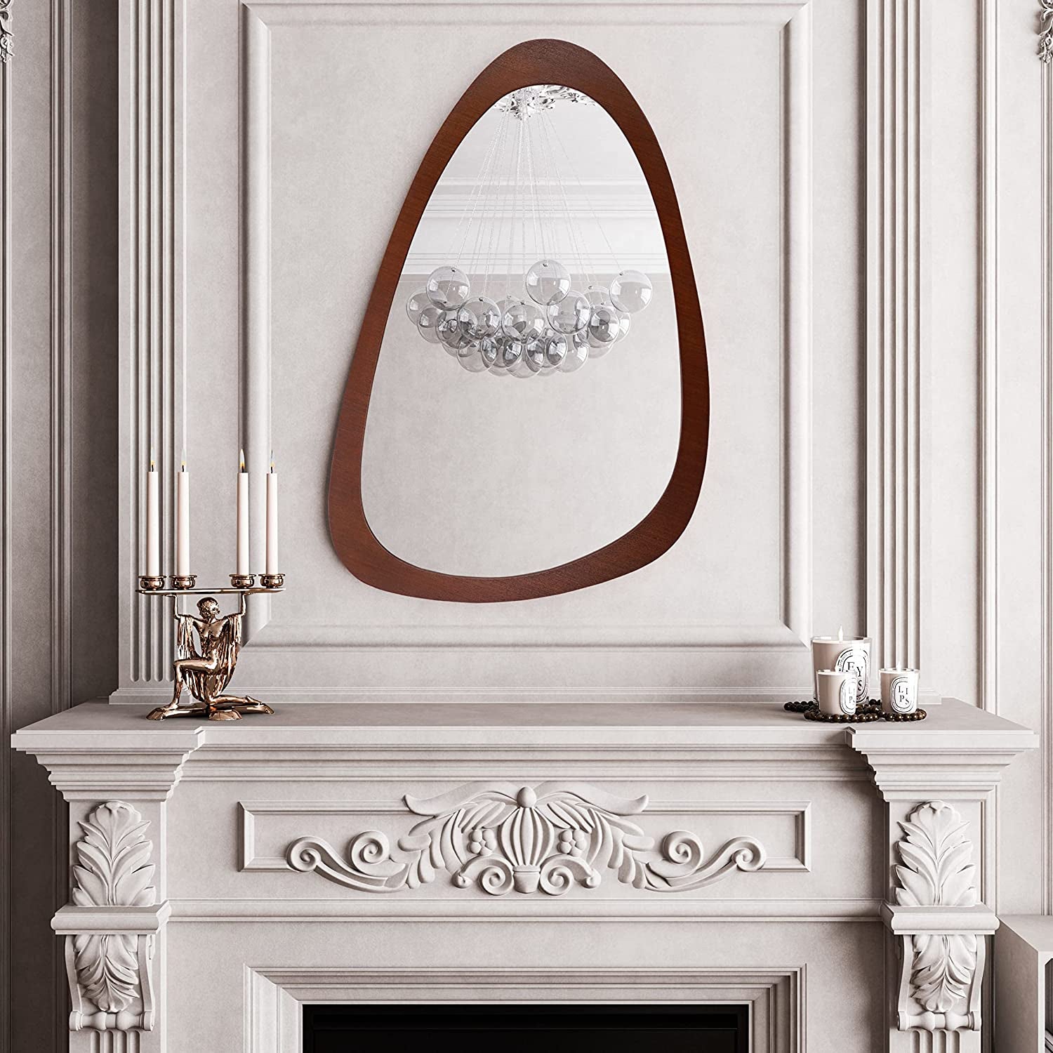 Irregular Wall Mirror 30"X20" Wall-Mounted Mirror with MDF Frame, Large Asymmetrical Mirrors for Wall Irregular Mirror for Bathroom Bedroom Entryway, Dark Walnut