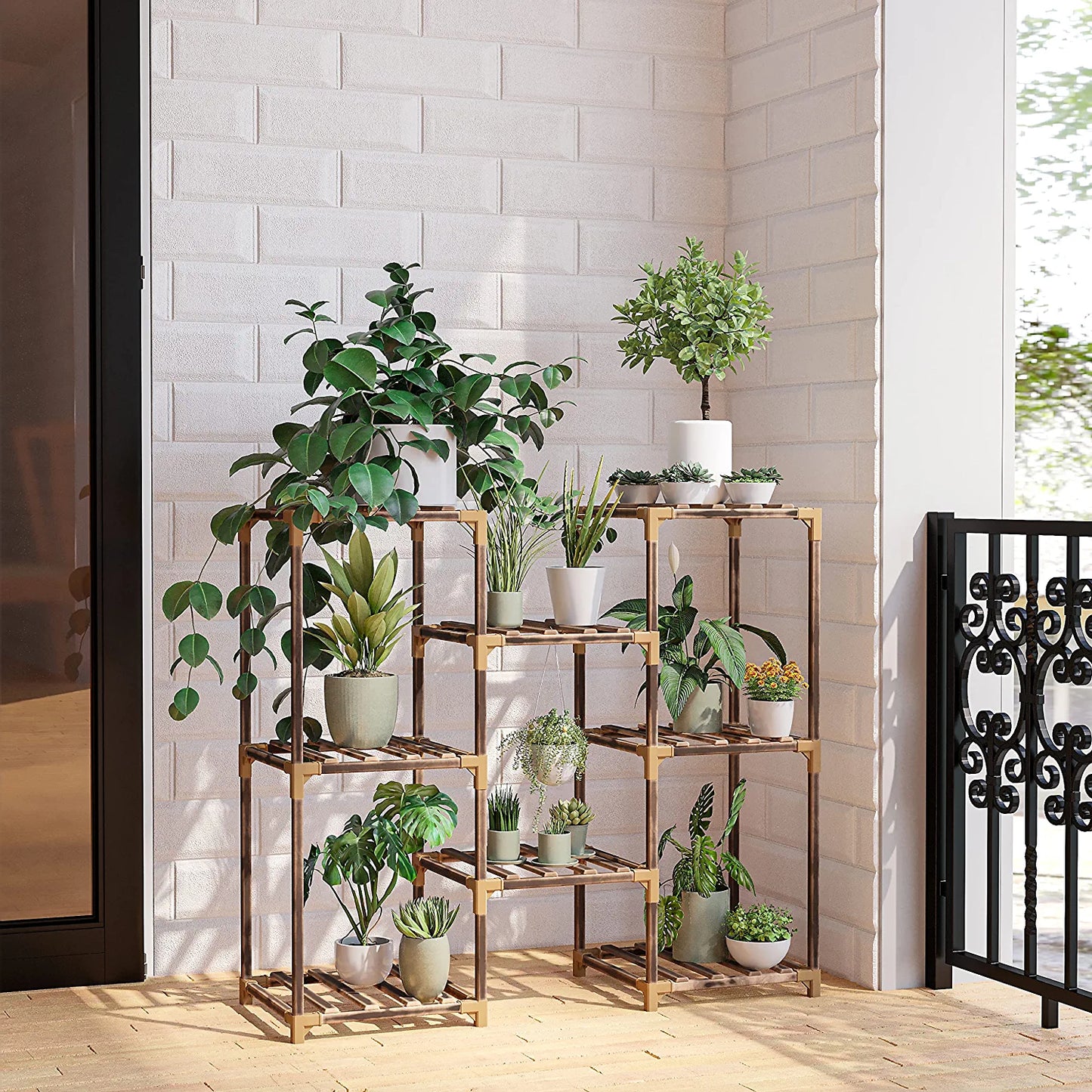 Plant Stand Indoor, Outdoor Wood Plant Stands for Multiple Plants, Tiered Plant Shelf Table Plant Pot Stand for Living Room, Patio, Balcony