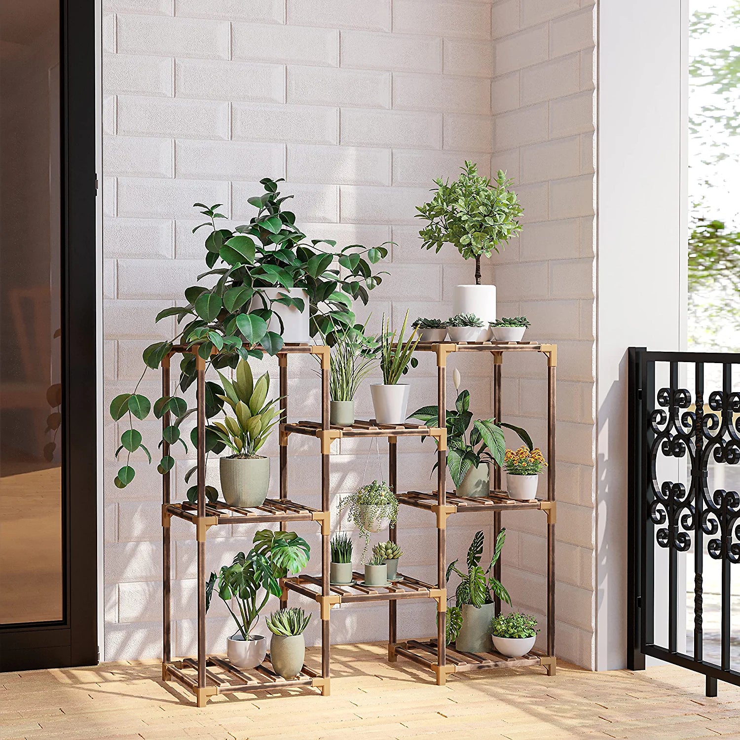 Plant Stand Indoor, Outdoor Wood Plant Stands for Multiple Plants, Tiered Plant Shelf Table Plant Pot Stand for Living Room, Patio, Balcony