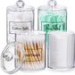 4 Pcs, 10 OZ Qtip Holder Dispenser for Cotton Ball, Cotton Swab, Cotton round Pads, Floss - Clear Plastic Apothecary Jar Set for Bathroom Canister Storage Organization, Vanity Makeup Organizer
