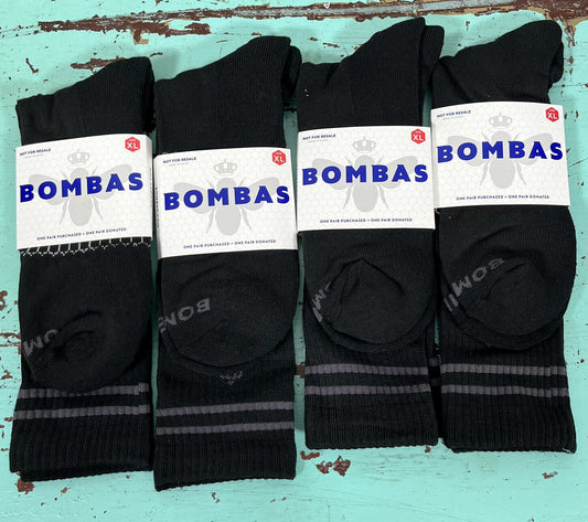 BOMBAS Men'S Crew Socks Size XL Black Lot of 4 Pairs Honeycomb Size 13+ NWT