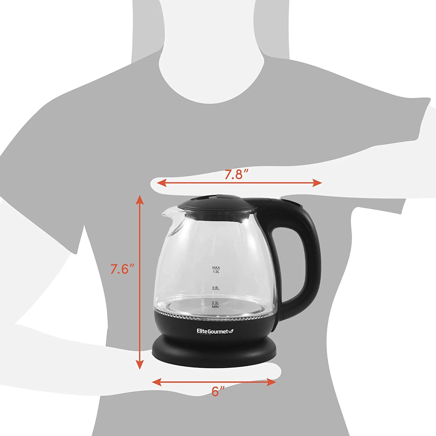 EKT1001B Electric 1.0L Bpa-Free Glass Kettle Cordless 360° Base, Stylish Blue LED Interior, Handy Auto Shut-Off Function – Quickly Boil Water for Tea & More, Graphite Black
