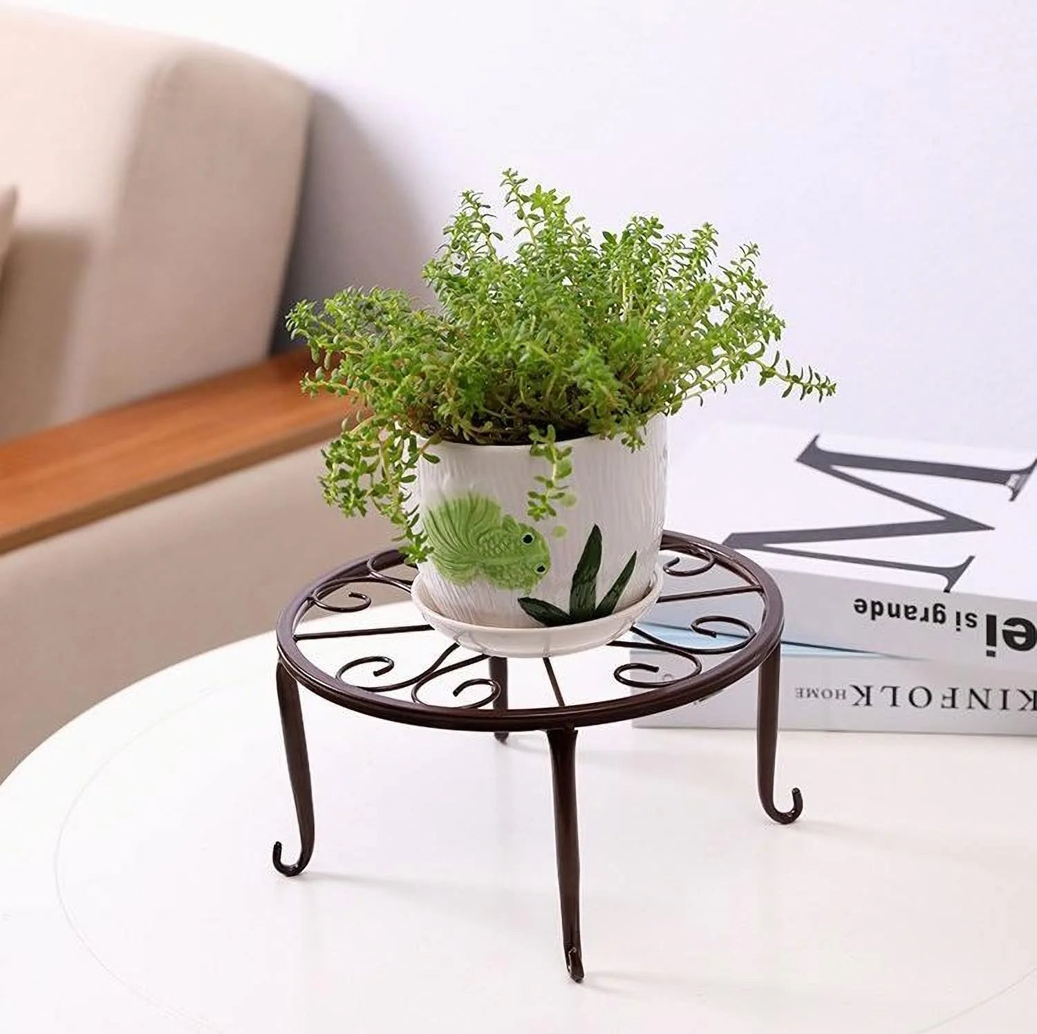 4 Pack 9" Metal Plant Stands for Indoor and Outdoor, Planters Stand, Flower Pots Holder, Beverage Dispenser Stand, Pumpkin Stand for Floor and Tabletop Decoration - Brown