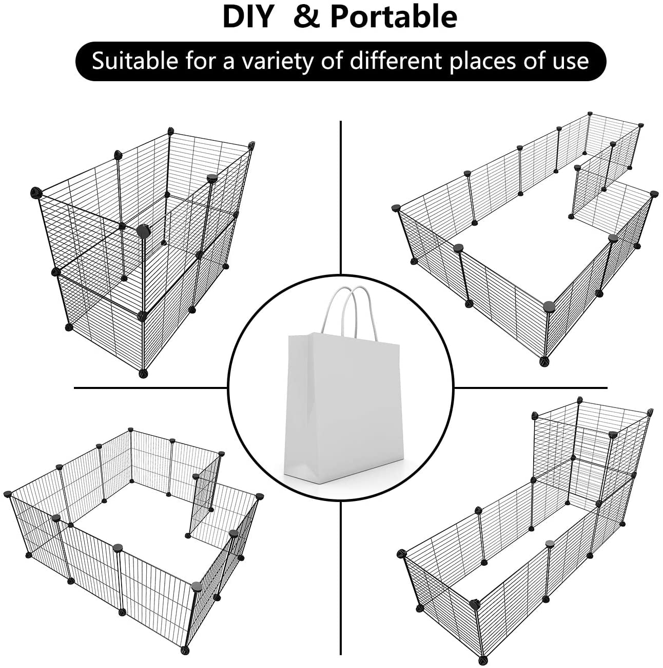 Pet Playpen, Small Animal Cage Indoor Portable Metal Wire Yd Fence for Small Animals, Guinea Pigs, Rabbits Kennel Crate Fence Tent, Black, (12Panels)