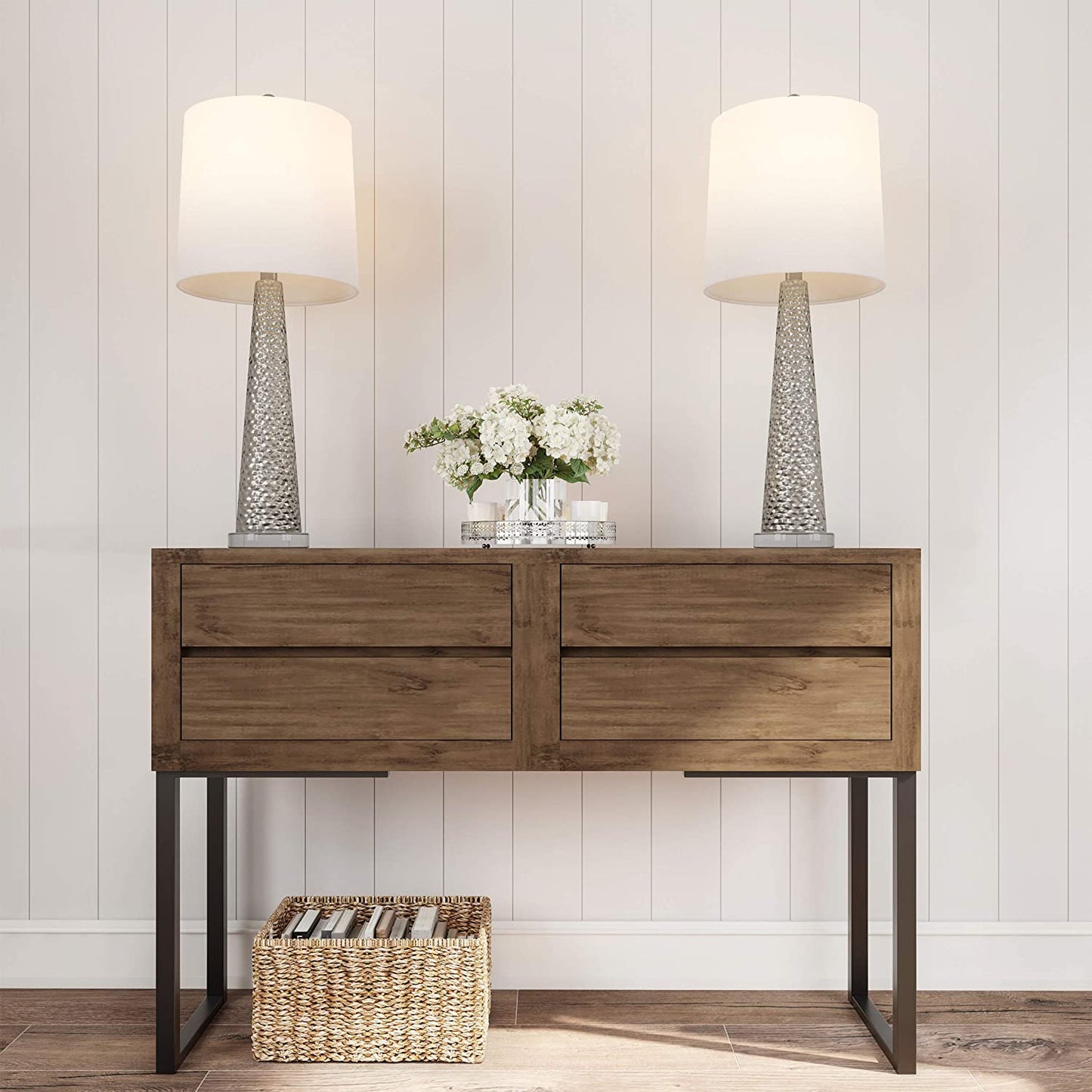 Lavish Home Table Lamps Set of 2 Contemporary Hammered-Look Glass for Bedroom, Living Room, Office with Energy-Efficient LED Bulbs