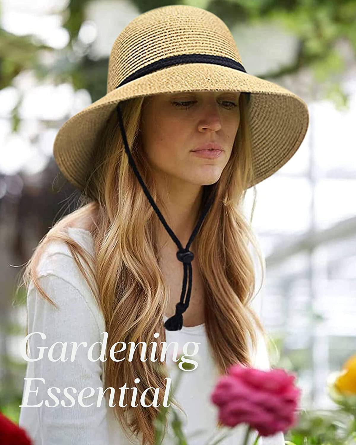 FURTALK Womens Wide Brim Sun Hat with Wind Lanyard UPF Summer Straw Sun Hats for Women