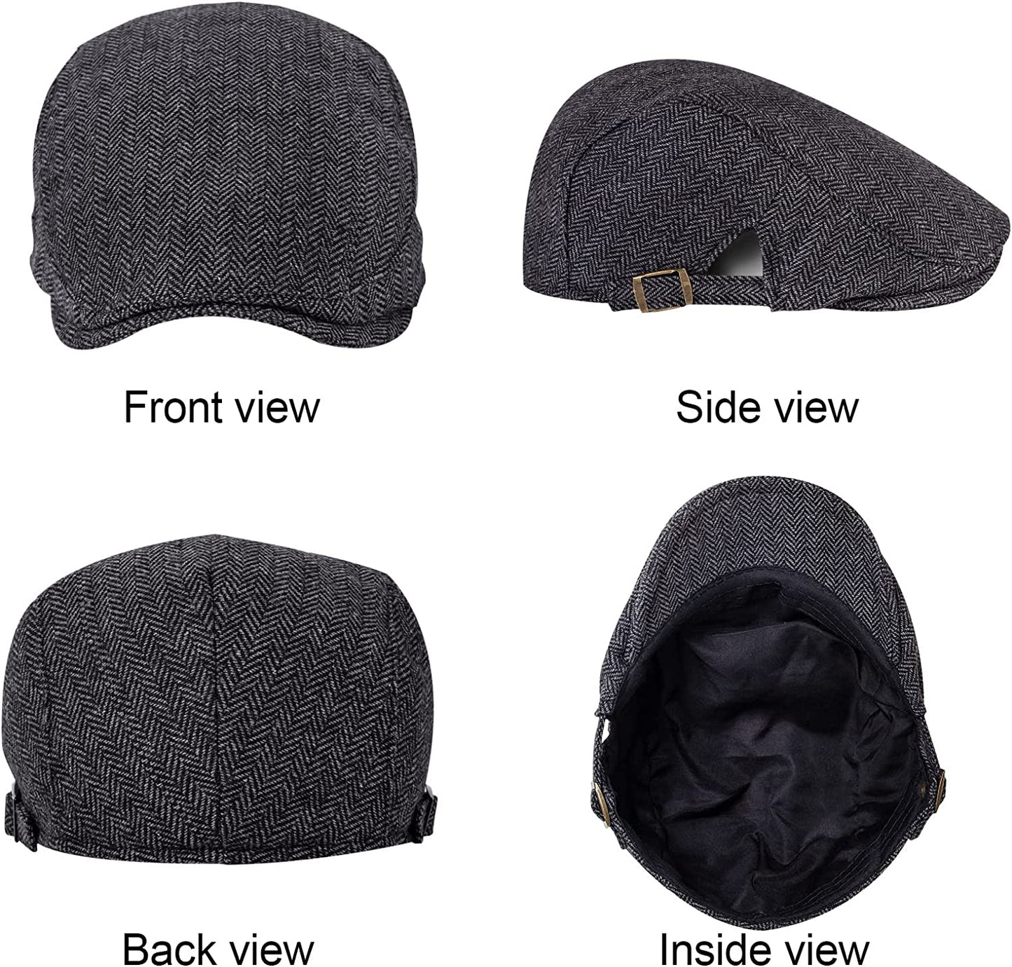 2 Pack Newsboy Hats for Men Classic Herringbone Tweed Wool Blend Flat Cap Ivy Gatsby Cabbie Driving Hat