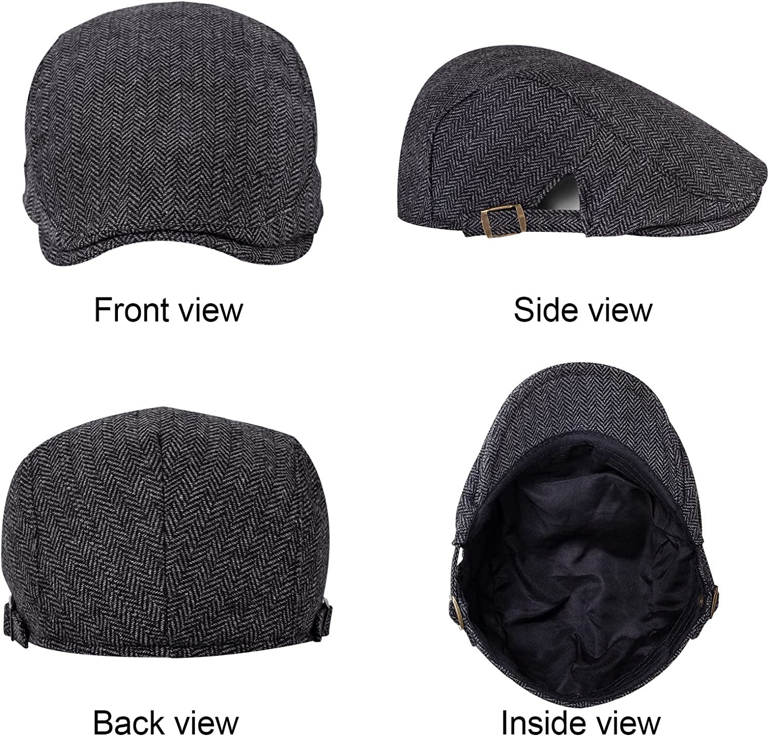 2 Pack Newsboy Hats for Men Classic Herringbone Tweed Wool Blend Flat Cap Ivy Gatsby Cabbie Driving Hat