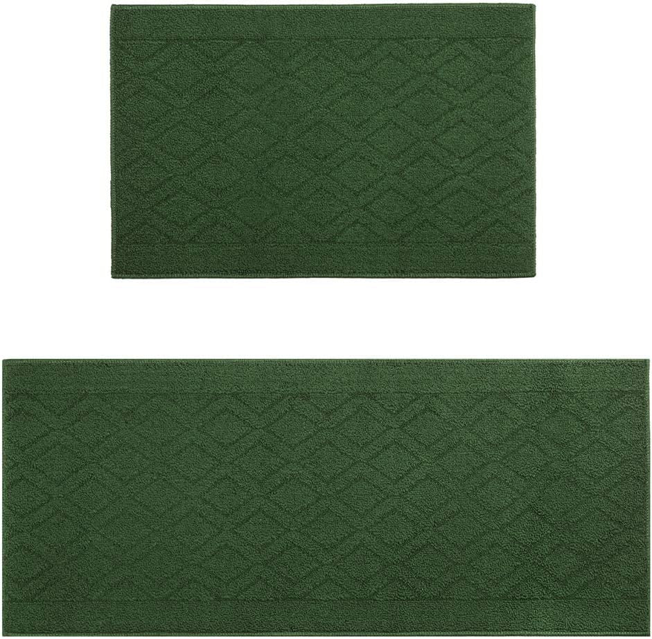 48X20 Inch/30X20 Inch Kitchen Rug Mats Made of 100% Polypropylene 2 Pieces Soft Kitchen Mat Specialized in anti Slippery and Machine Washable (Green)