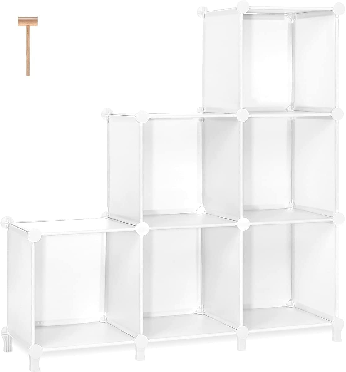 Cube Storage 6-Cube Closet Organizer Bookshelf Bookcase DIY Storage Cubes Organizer Plastic Closet Cabinet Cube Organizer Storage Shelves for Bedroom Living Room, Pure White