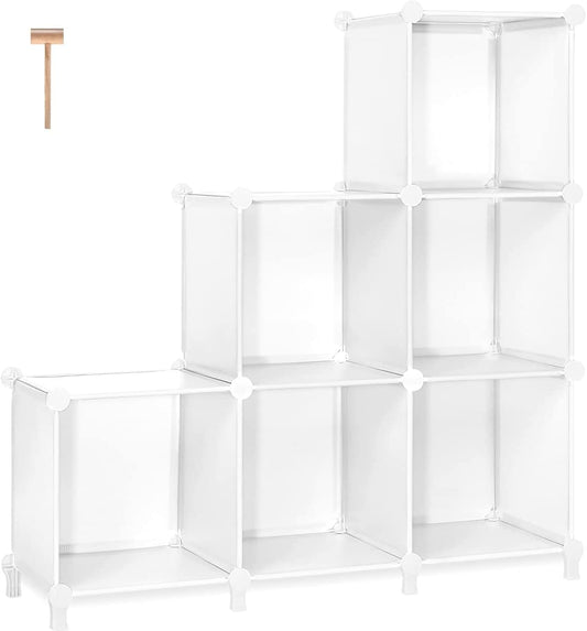 Cube Storage 6-Cube Closet Organizer Bookshelf Bookcase DIY Storage Cubes Organizer Plastic Closet Cabinet Cube Organizer Storage Shelves for Bedroom Living Room, Pure White