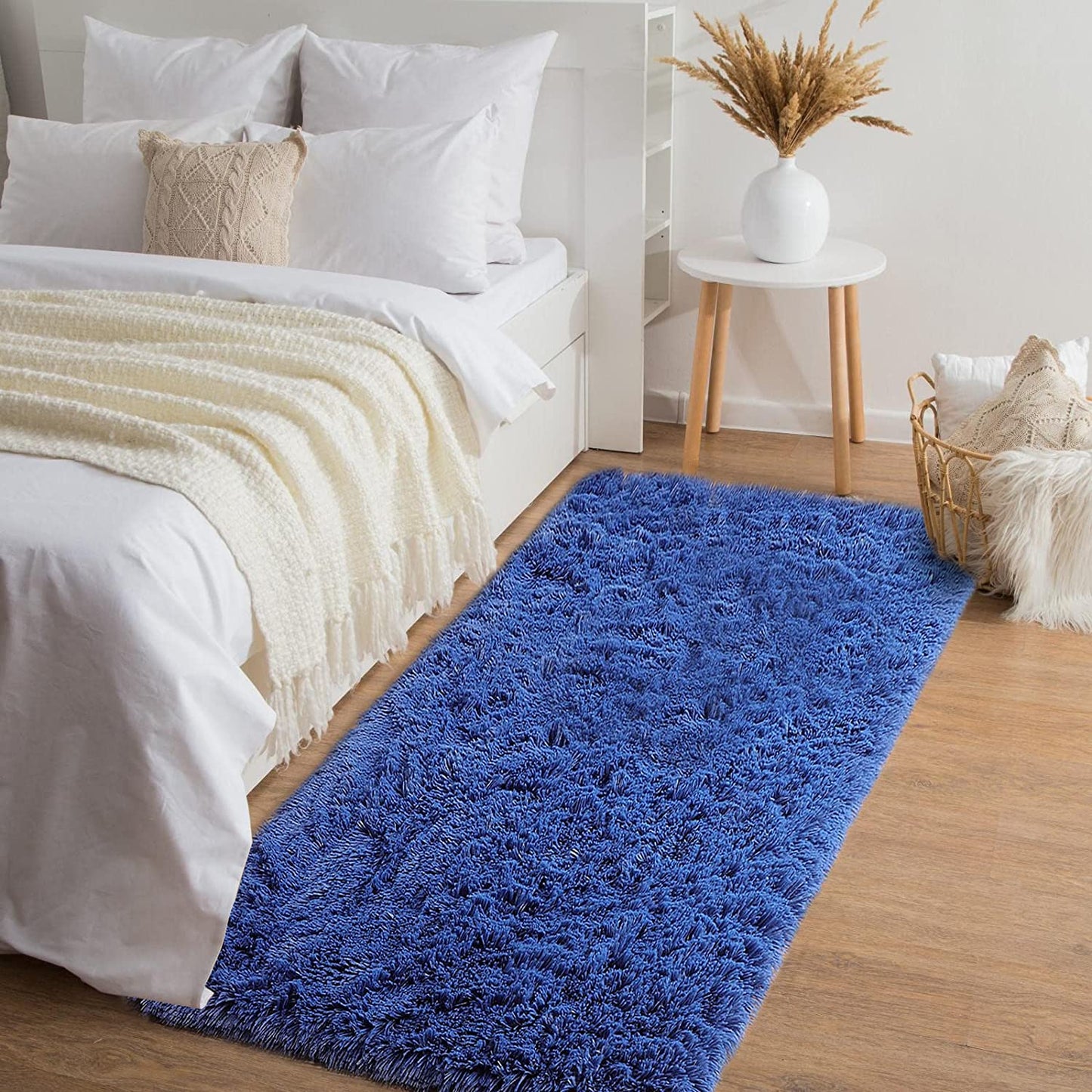Navy Blue Fluffy Area Rug, Shaggy Rugs for Bedroom 3X5, Soft Fuzzy Rugs Plush Living Room Carpet, Furry Bedside Rug for Kids Room, Shag Rug for Baby Girl Nursery Décor