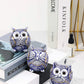 Owl Figurine with See No Evil,Hear No Evil,Speak No Evil,Adorable Decoration for Home Office Set of 3,Purple