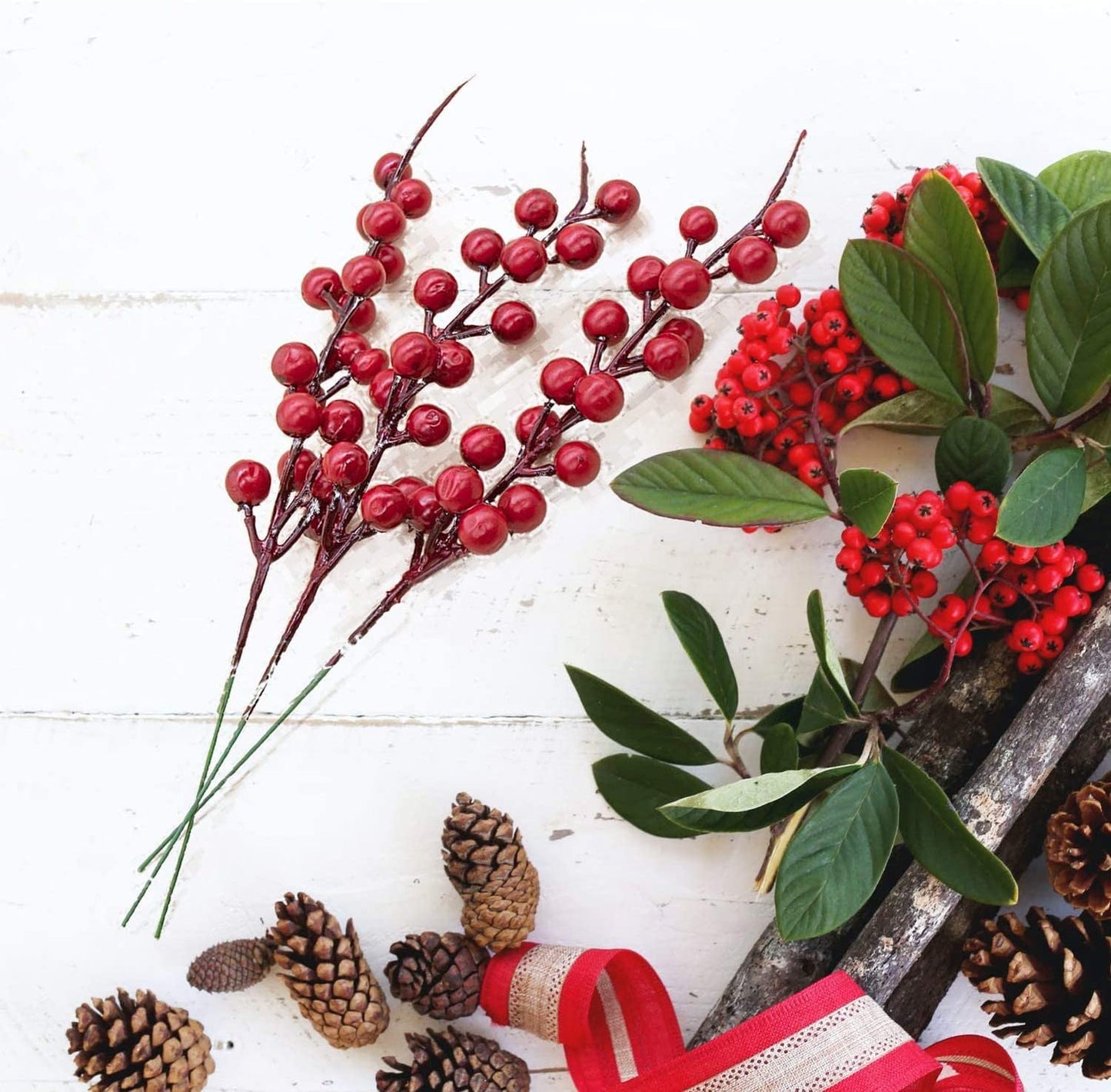 , 20 Pack Red Berries Stems for Christmas Tree Decorations Crafts Holiday and Home Decor