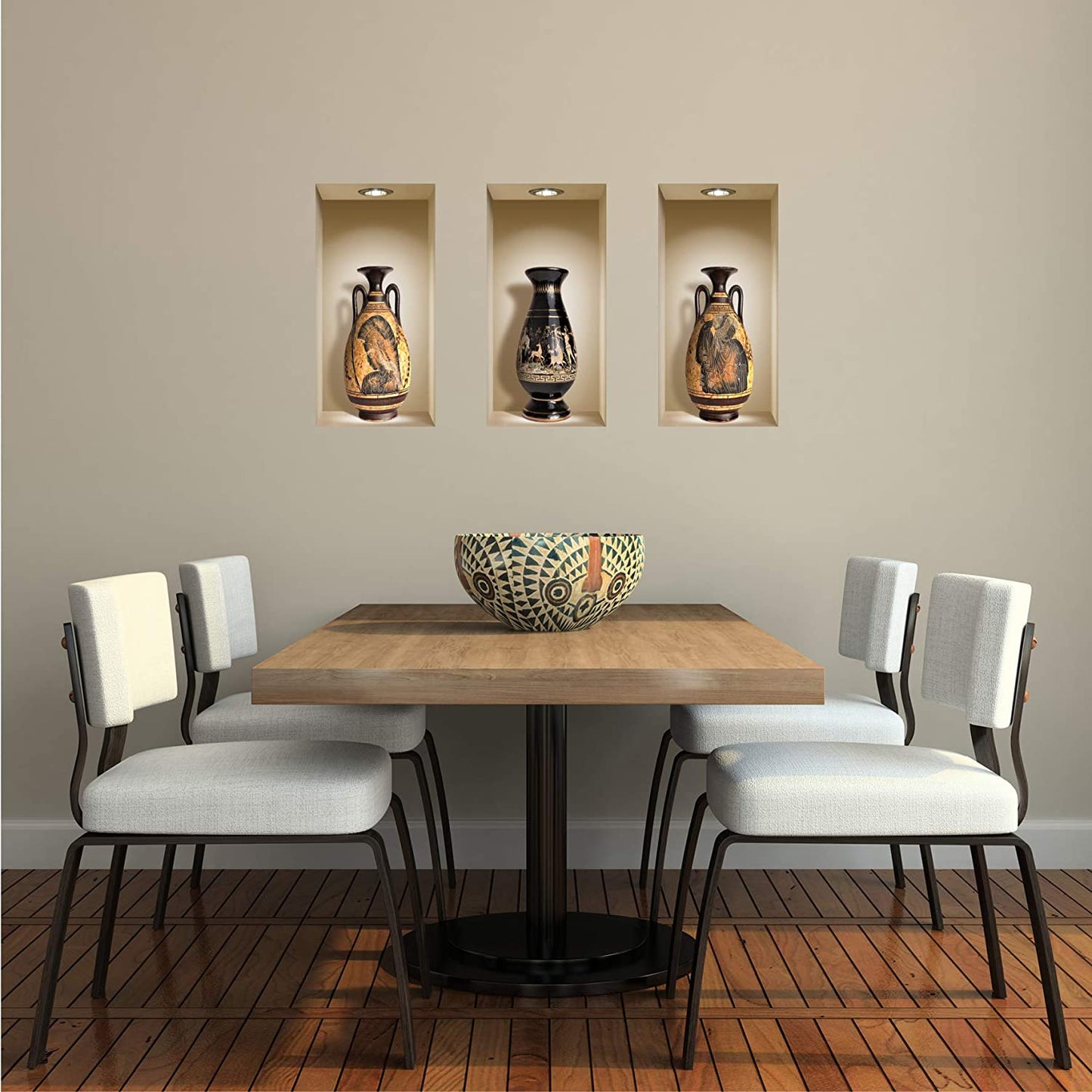 THE NISHA Art Magic 3D Vinyl Removable Wall Sticker Decals DIY, Set of 3, Greek Vases