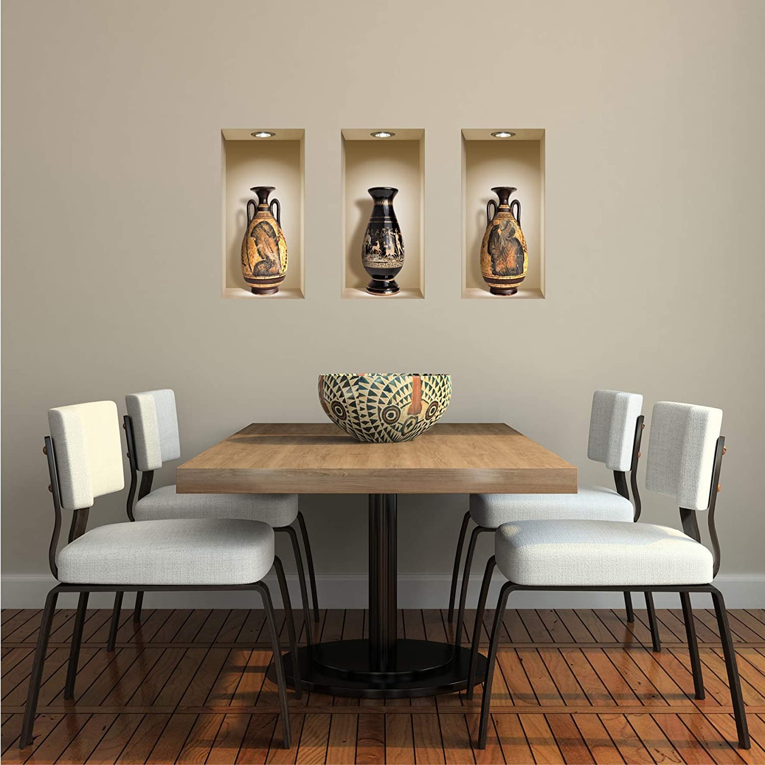 THE NISHA Art Magic 3D Vinyl Removable Wall Sticker Decals DIY, Set of 3, Greek Vases