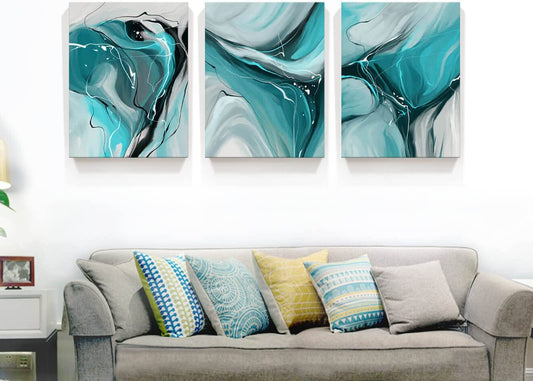 Canvas Painting Abstract Wall Art Teal Wall Art Living Room Canvas Wall Art Bedroom Wall Art Bathroom Wall Art Abstract Watercolor Home Decor Kitchen Poster Art 12X16 Inch/Set of 3,Wall Decor Painting