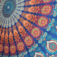 Indian Hippie Bohemian Psychedelic Golden Blue Peacock Mandala Wall Hanging Bedding Tapestry (Golden Blue, Queen (84X90Inches)(215X230Cms))