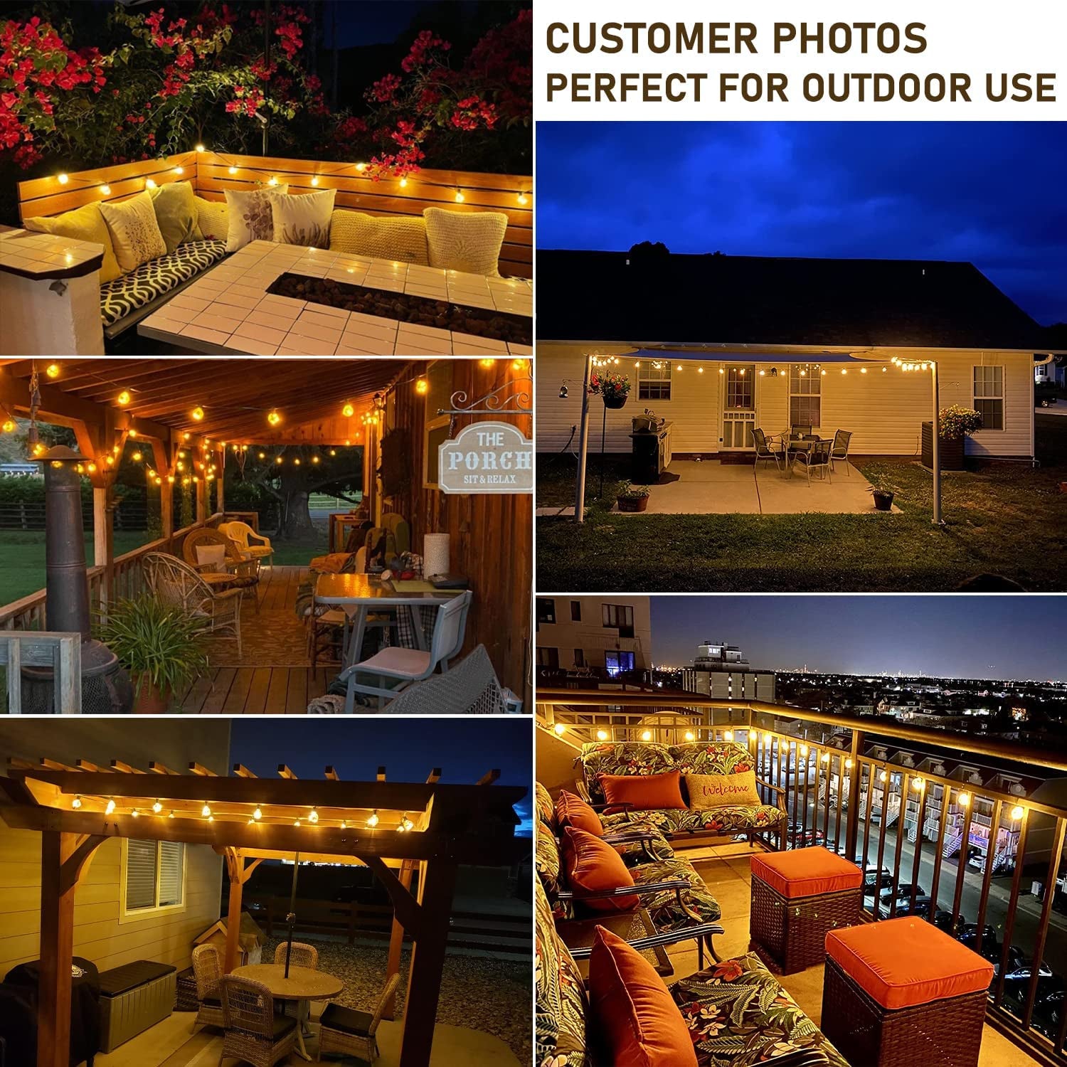 G40 LED Outdoor String Lights, 38.5Ft UL Approval IP65 Waterproof, 30+3 0.1W per Bulbs Energy Saving, outside Decorative Lighting Hanging for Patio Porch Garden Bistro Cafe Party Wedding
