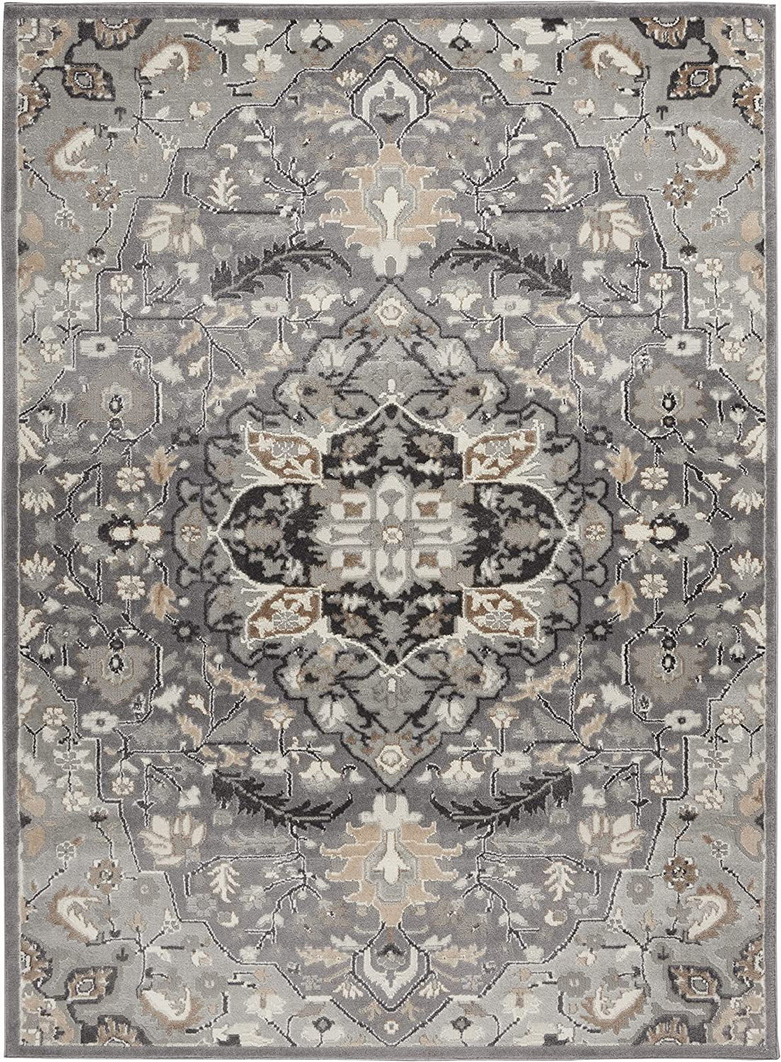 Elation Floral Grey 4' X 6' Area Rug, Easy Cleaning, Non Shedding, Bed Room, Living Room, Dining Room, Kitchen (4X6)