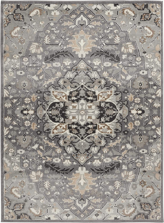Elation Floral Grey 4' X 6' Area Rug, Easy Cleaning, Non Shedding, Bed Room, Living Room, Dining Room, Kitchen (4X6)