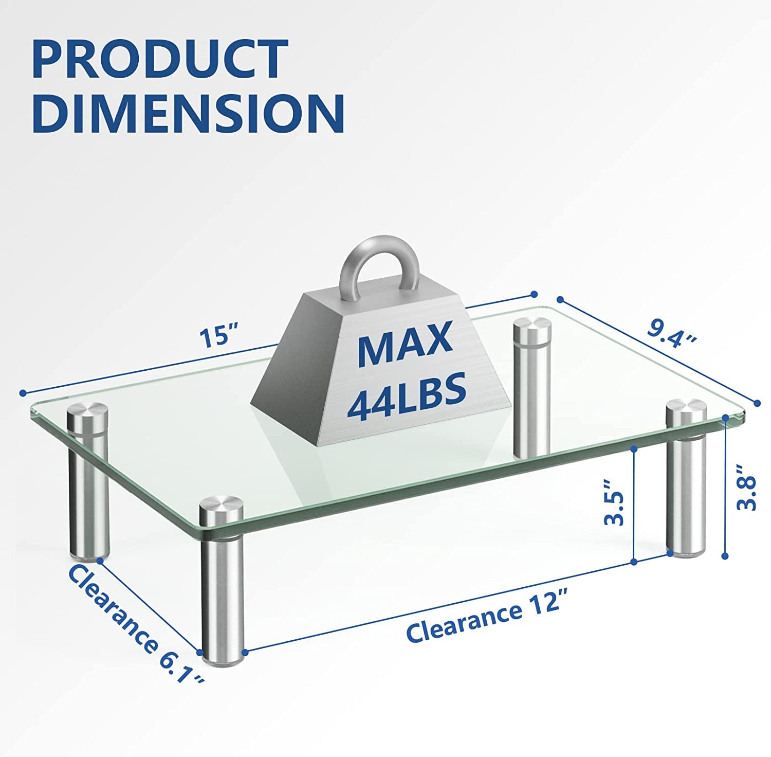 Dual Glass Monitor Stand Riser, 2 Pack Computer Monitor Riser, Clear Monitor Stand for Desk, Create More Storage Space under for Screens/Laptops/Printers