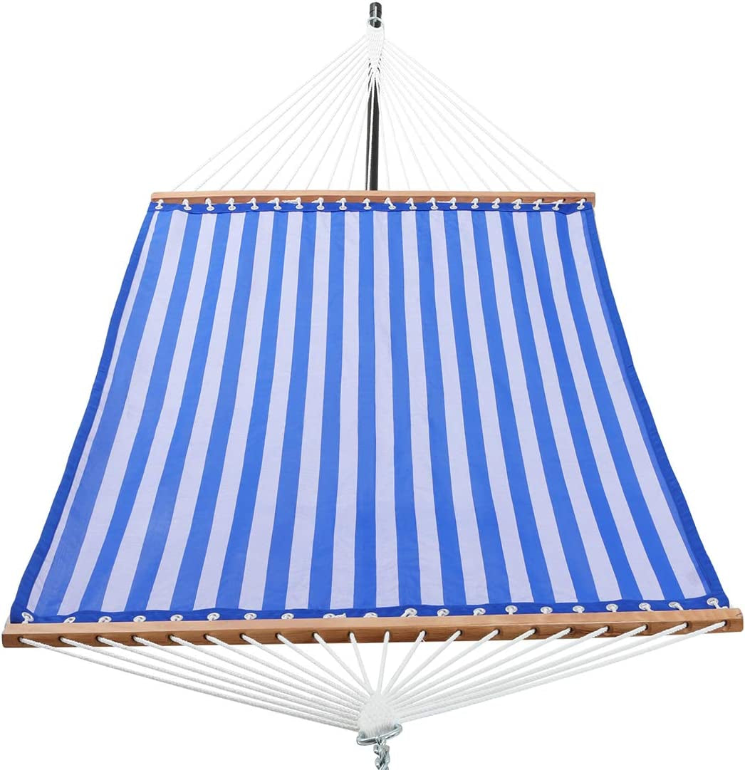 14 FT Quick Dry Hammock with Double Size Solid Wood Spreader Bar Outdoor Patio Yard Poolside Beach Hammock with Chains, Waterproof and UV Resistance, 2 Person 450 Pound Capacity