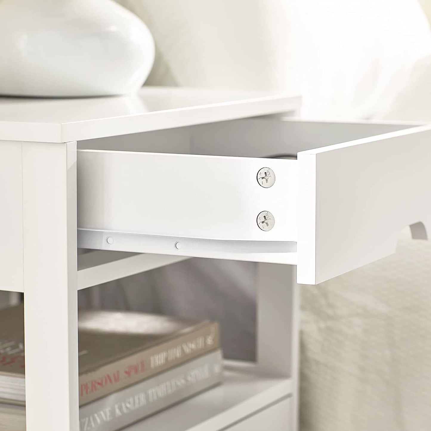 FRG258-W, White Nightstand with 2 Drawers, Bedside Table, End Table, Side Table, Lamp Table