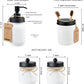 Mason Jar Bathroom Accessories Set (4 Pack)—White Retro Mason Jar Lotion Soap Dispenser & 2 Apothecary Jars & Toothbrush Holder- Rustic Farmhouse Restroom, Bathroom Decor Countertop Organizer (Black)