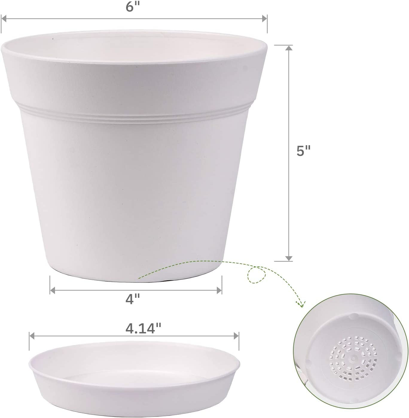 Pots for Plants, 15 Pack 6 Inch Plastic Planters with Multiple Drainage Holes and Trays - Plant Pots for All Home Garden Flowers Succulents (White)