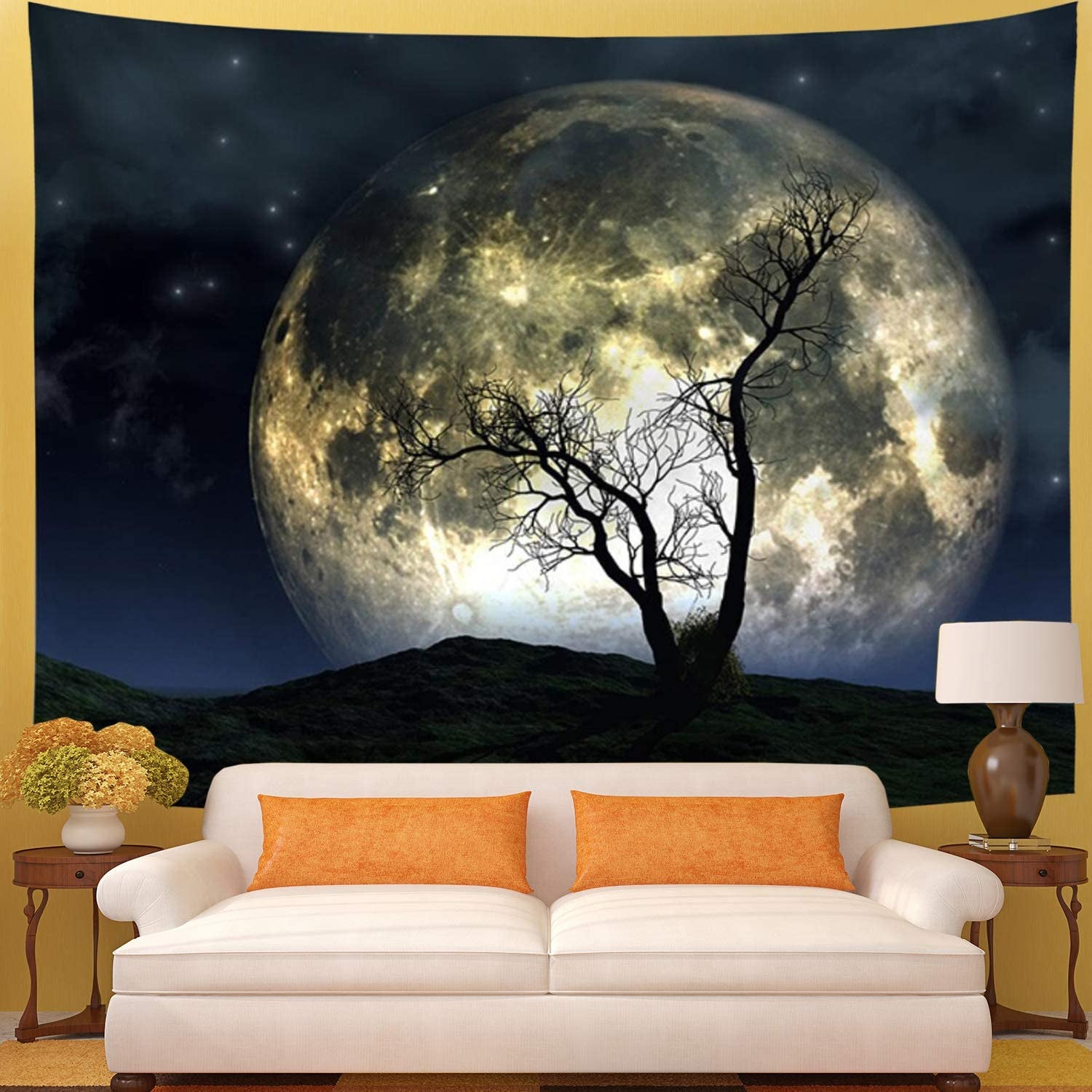 Moon Tapestry Galaxy Tapestry Tree Tapestry Starry Sky Tapestry Mystic Psychedelic Art Tapestry Wall Hanging for Home Decor(H51.2×W59.1 Inches)