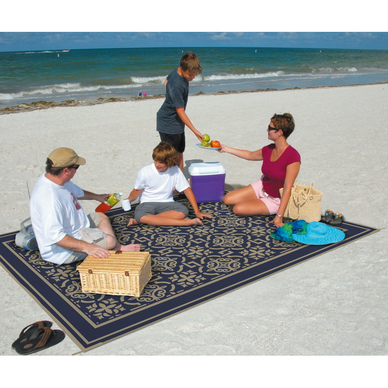 Patio Mats 9x12 Reversible RV Outdoor Patio Mat, Camping Mat, Interlocked Squares, Blue