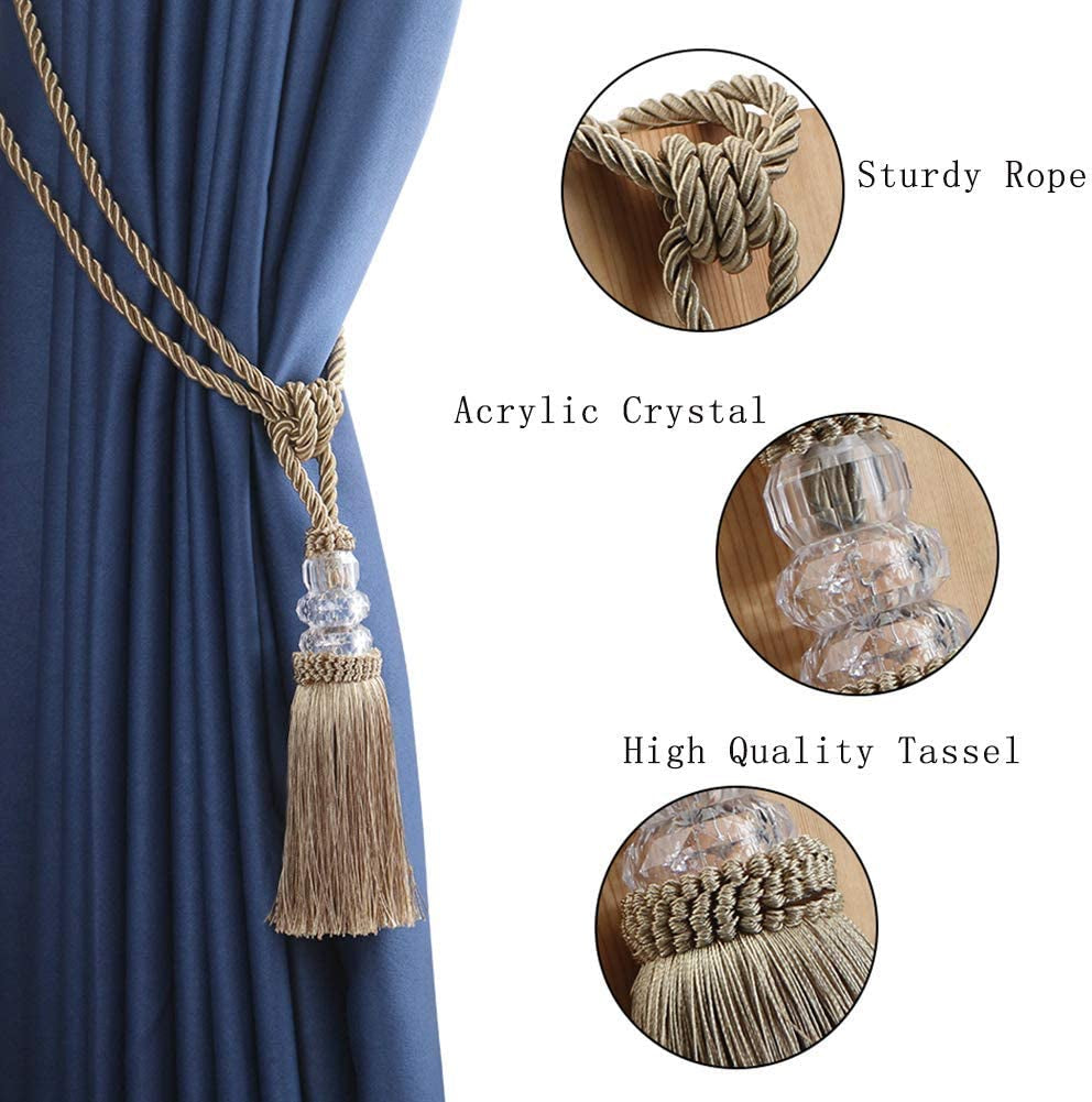 4 Pack Curtain Hand-Woven Tiebacks Crystal Holdbacks Home Decorative Tassels (Golden, 4 Pack)