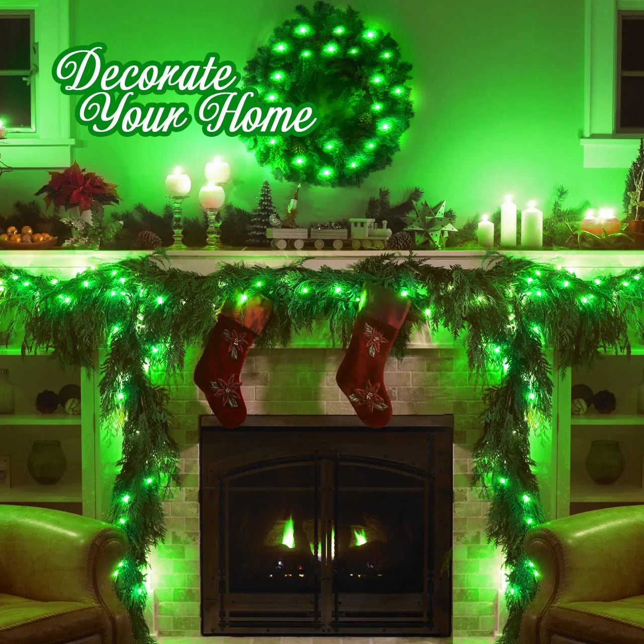 33Ft 100 LED Green Christmas Lights, 8 Modes Green Christmas String Lights, Outdoor Waterproof Green Lights for Christmas Decorations, Halloween, Party, Garden, St Patrick'S Day