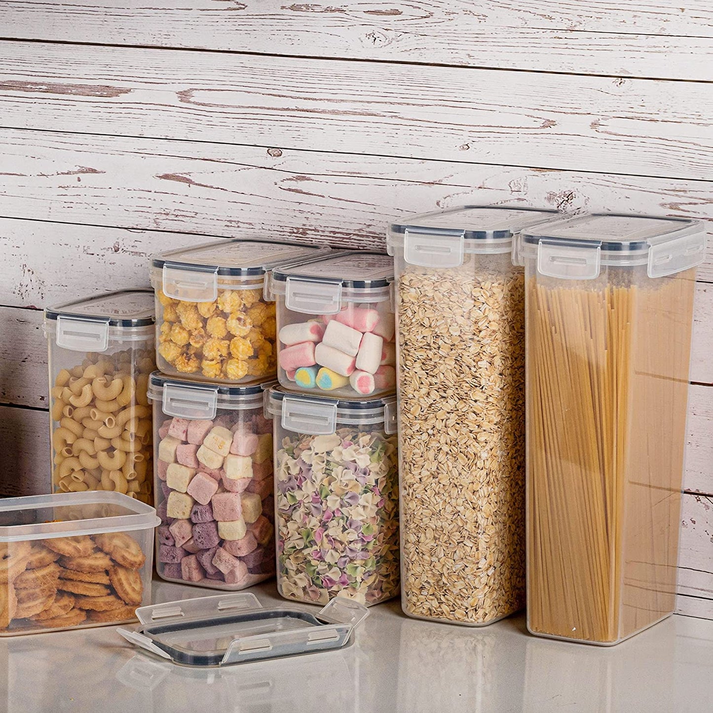Airtight Food Storage Containers with Lids,  24 Pcs Plastic Kitchen and Pantry Organization Canisters for Cereal, Dry Food, Flour and Sugar, BPA Free, Includes 24 Labels