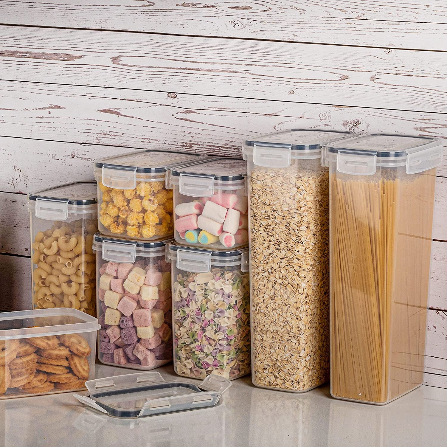 Airtight Food Storage Containers with Lids,  24 Pcs Plastic Kitchen and Pantry Organization Canisters for Cereal, Dry Food, Flour and Sugar, BPA Free, Includes 24 Labels