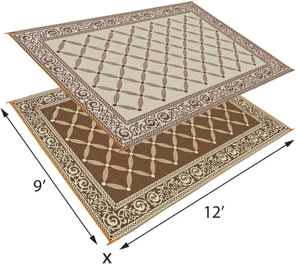119127 9-Feet by 12-Feet Reversible Mat, Plastic Straw Rug, Large Floor Mat for Outdoors, RV, Patio, Backyard, Picnic, Beach, Camping (Brown/Beige)
