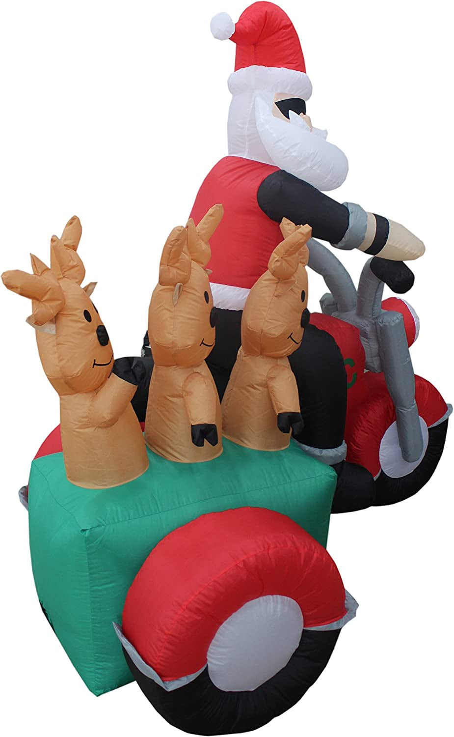 5 Foot Tall Christmas Inflatable Santa Claus and Three Reindeer on Motorcycle Outdoor Indoor Decoration