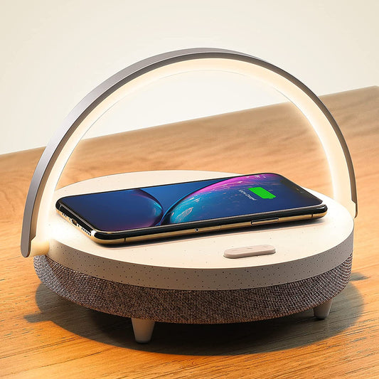 LED Night Light,  Music Bedside Lamp with Wireless Charger, 4 in 1 Touch Lamp, Portable Bluetooth Speaker, Phone Holder, Dimmable Wireless Charging Lamp Birthday Gifts for Women, Men, Dad, Mom