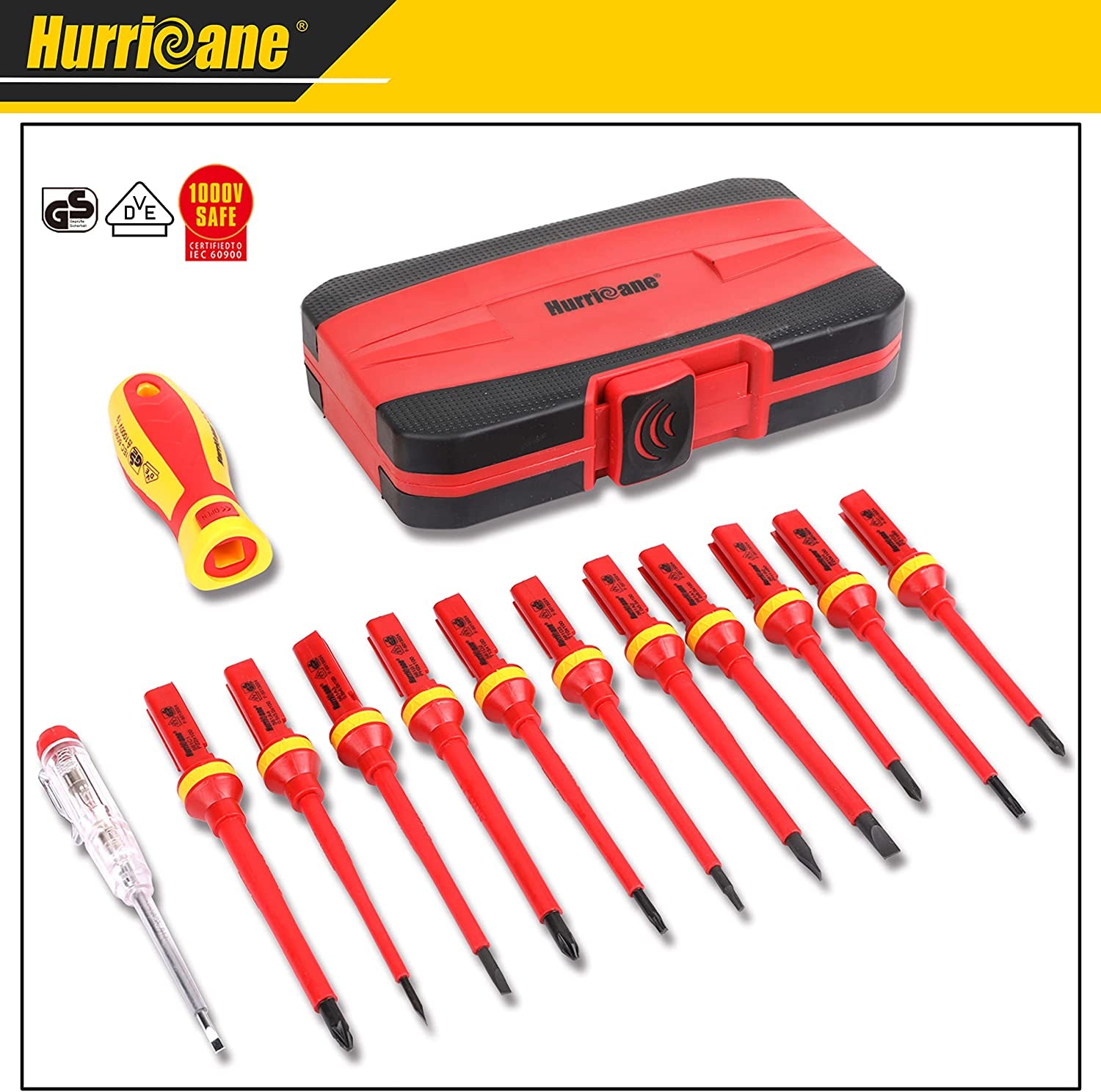 HURRICANE 1000V Insulated Electrician Screwdriver Set, All-In-One Premium Professional 13-Pieces CR-V Magnetic Phillips Slotted Pozidriv Torx Screwdriver