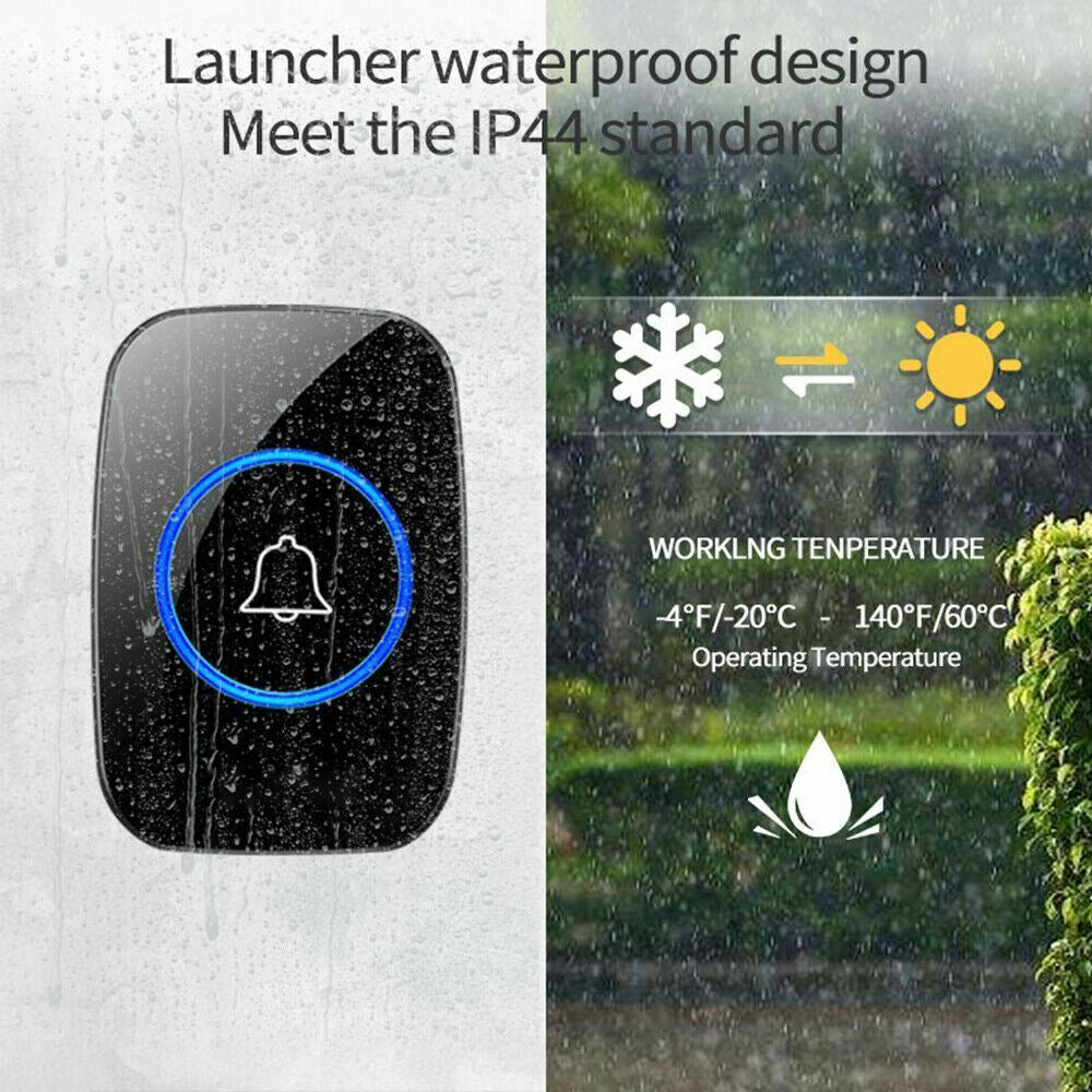 Waterproof Wireless Doorbell Adjustable Volume 1000FT Plugin Receiver 38 Chime