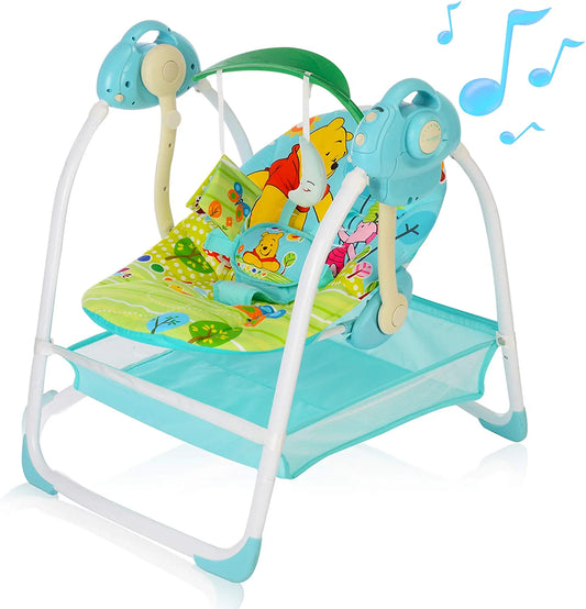 Baby Swings for Infants, Baby Essentials with Music,Sounds,Timing Function, Baby Swing for Newborn with 6 Motions, Baby Rocker with 2 Toys,Plsuh Seat & Soft Head Support,Machine Washable Fabric(Blue)