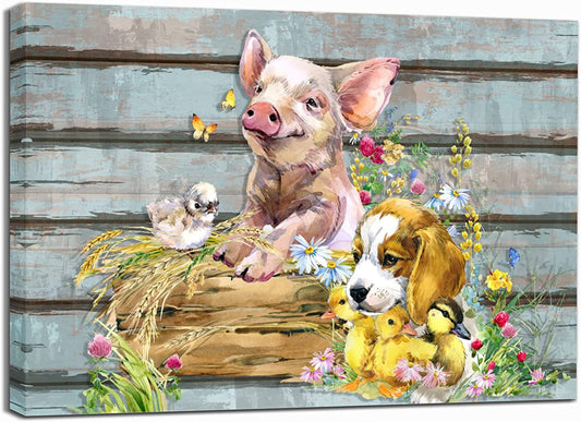 Farmhouse Wall Decor Pig Canvas Wall Art Bedroom Decor Ready to Hang Size 11.6X14.5