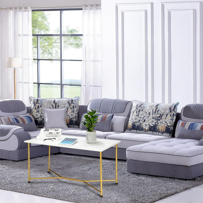 SalonMore Rectangle Coffee Table with Gold Y-Leg and White Top