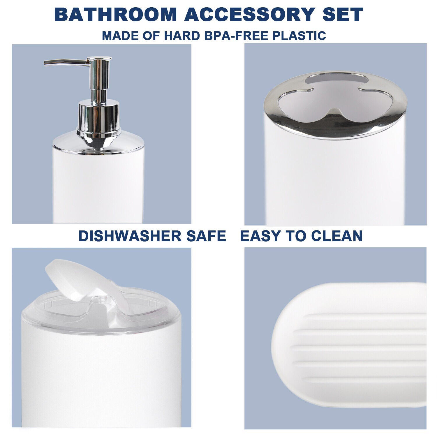 White Bathroom Accessories Set 6 Piece Bath Ensemble for Decorative Countertop