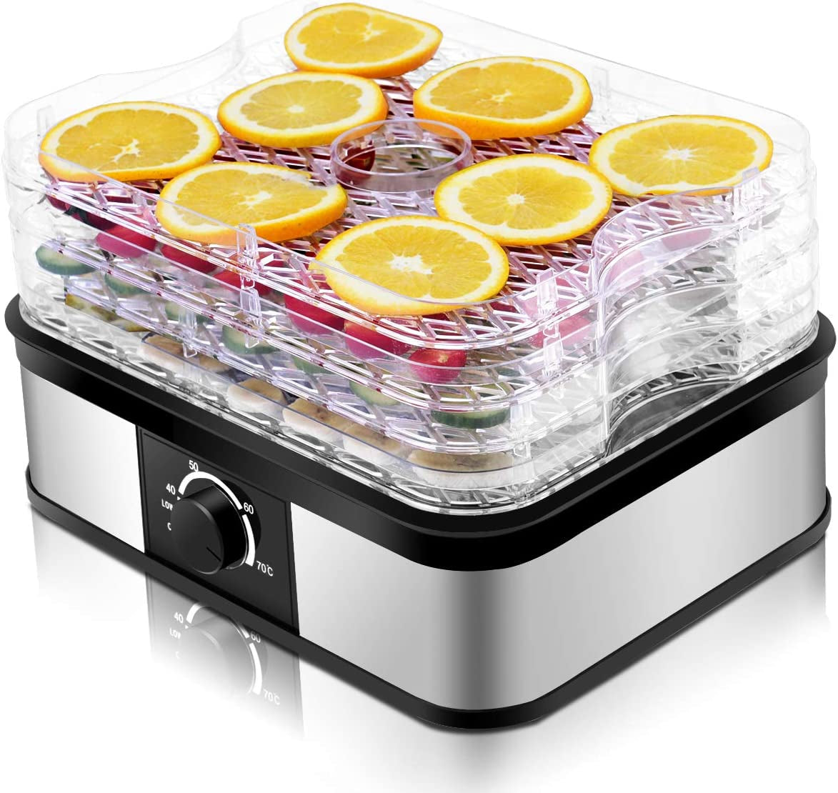 Food Dehydrator, Electric 5-Tire Fruit Vegetable Dryer with Adjustable Temperature Control from 104?-158?, 5 Stackable Drying Trays (Knob Adjustment)