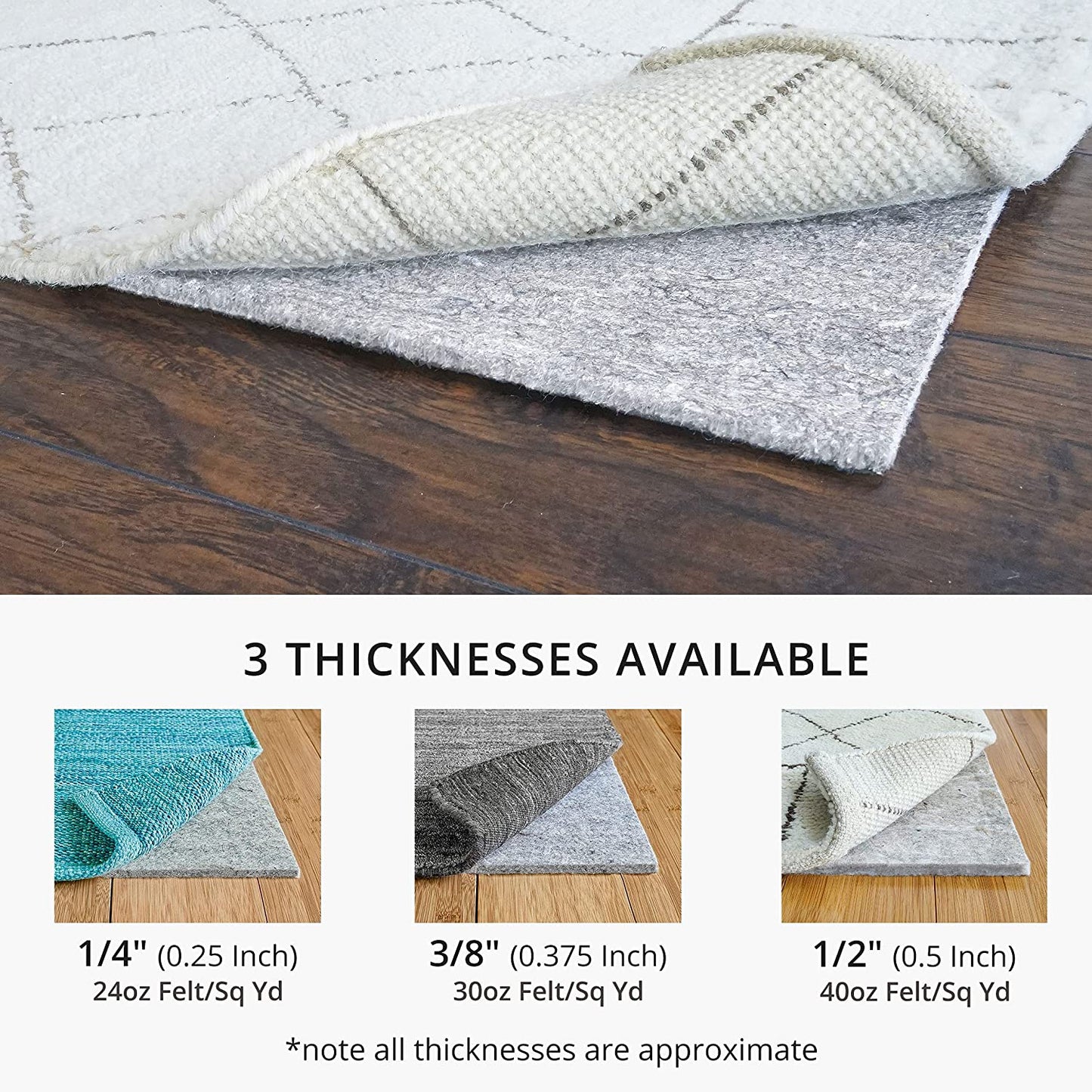 , Basics, 8'X10', 1/4" Thick, 100% Felt, Protective Cushion Rug Pad, Available in 4 Thicknesses, Optional Rubber Backing, Safe for All Floors and Finishes